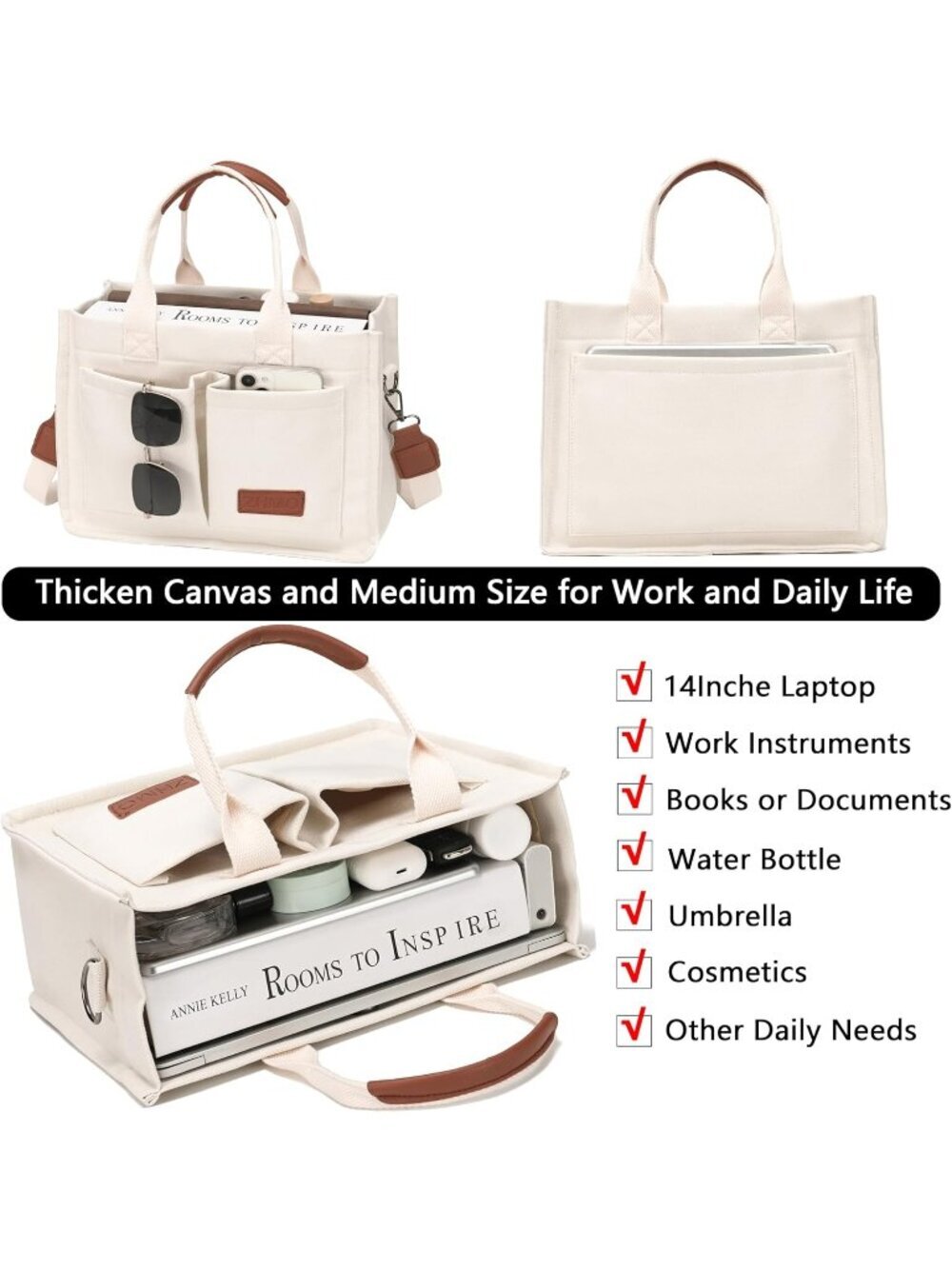Women's Beige Travel Nurse Teacher Purse Laptop Tote Crossbody HandbagsWomen's B - Picture 4 of 6